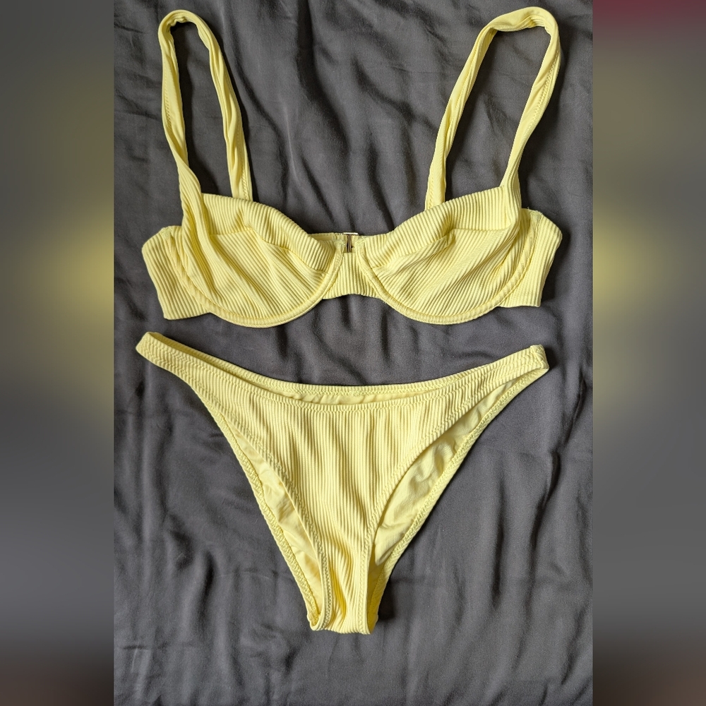 Princess Polly Yellow Ribbed Bikini Set